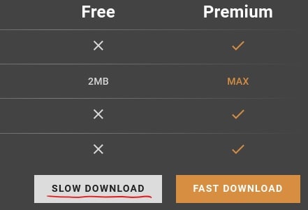 You will then be directed to a new page. Scroll down, and under the Free plan, you will find an option to “Slow Download .”Click on it.